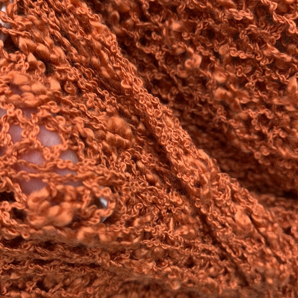 Rustic Orange Open Weave Twist Knot Back V-neck Top - Picture 10 of 12